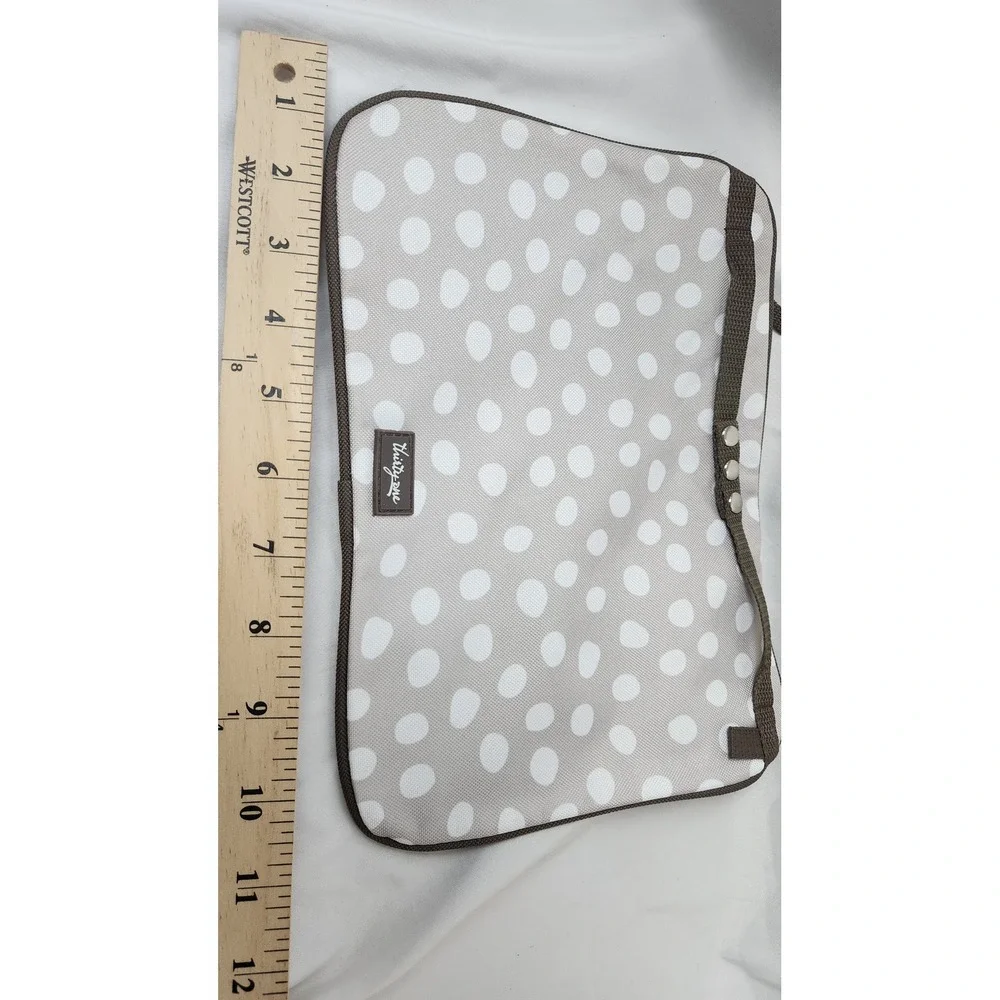 Thirty-One Gifts Thermal Zipper Pouch Taupe White Polka Dot Snap Handle Bag